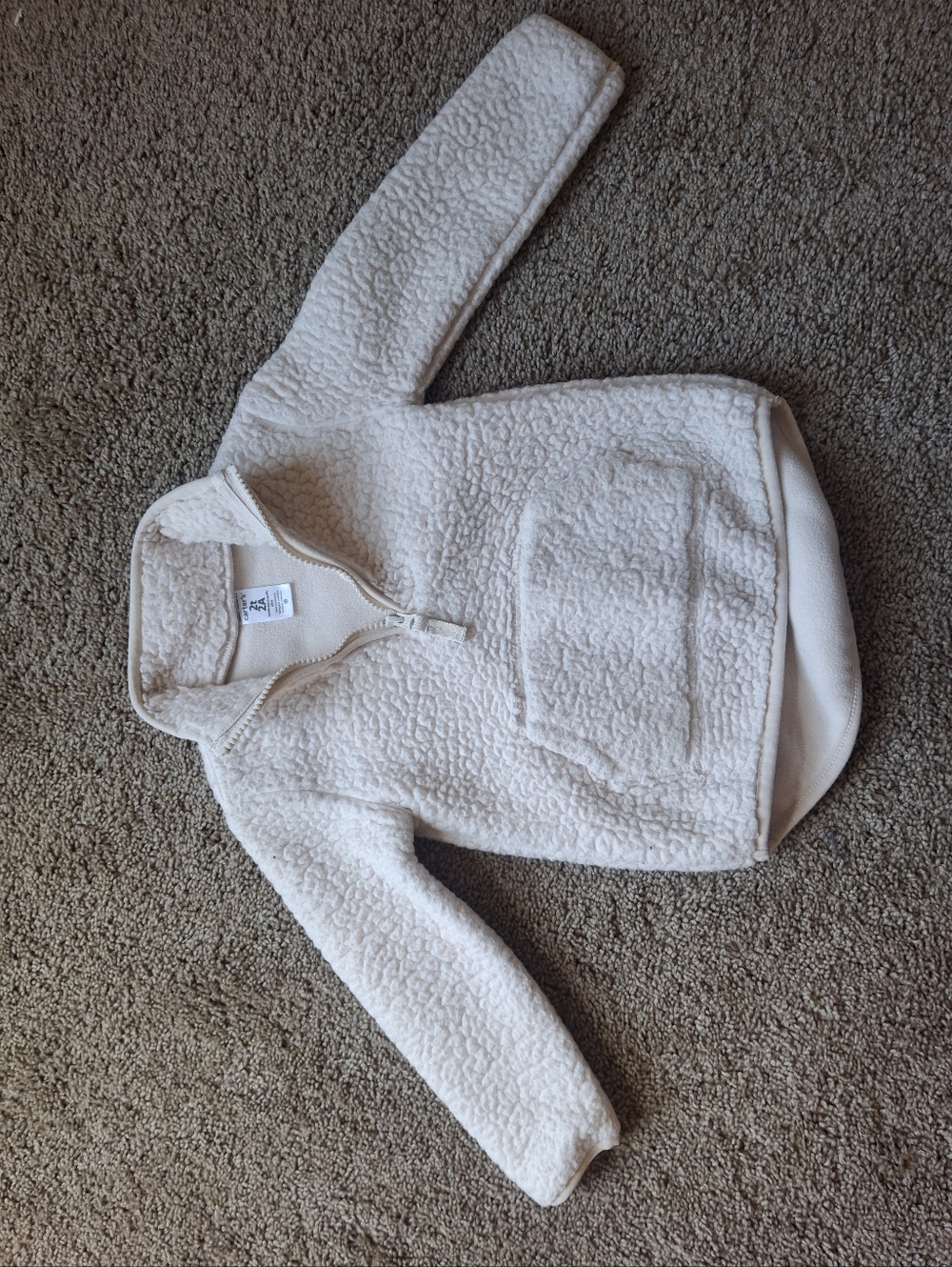 2T Carters Cozy Ivory Sherpa Pullover with Front Pocket